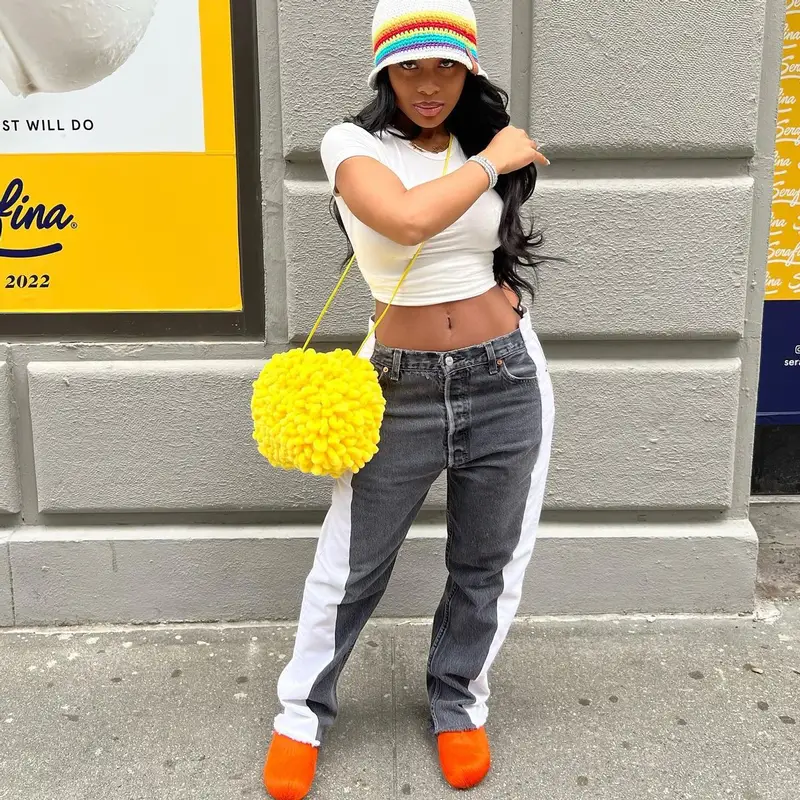 Jayda Wayda outfit in EB Denim, Bottega Veneta, and Loewe, 2022