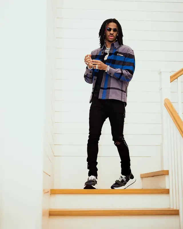 Ja Morant outfit in Burberry and Amiri, 2022