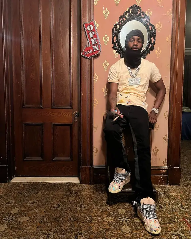 Lil Tjay outfit in Lanvin and Gallery Dept., 2022