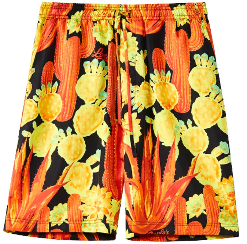 Loewe Cactus Print Drawstring Black/Yellow Shorts $890