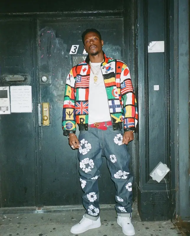 Joey Badass outfit in Levi’s, Casablanca, and Denim Tears, 2022