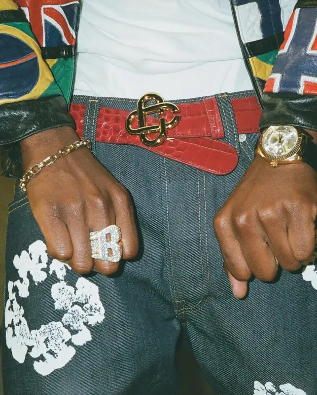Joey Badass outfit in Levi’s, Casablanca, and Denim Tears, 2022