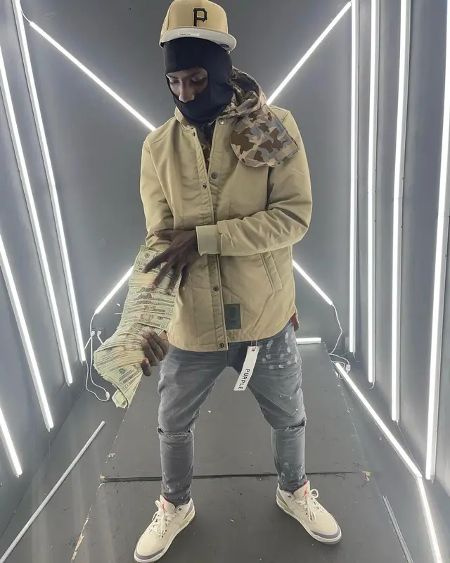 PGF Nuk outfit in Purple Brand, Jordan, and New Era, 2022