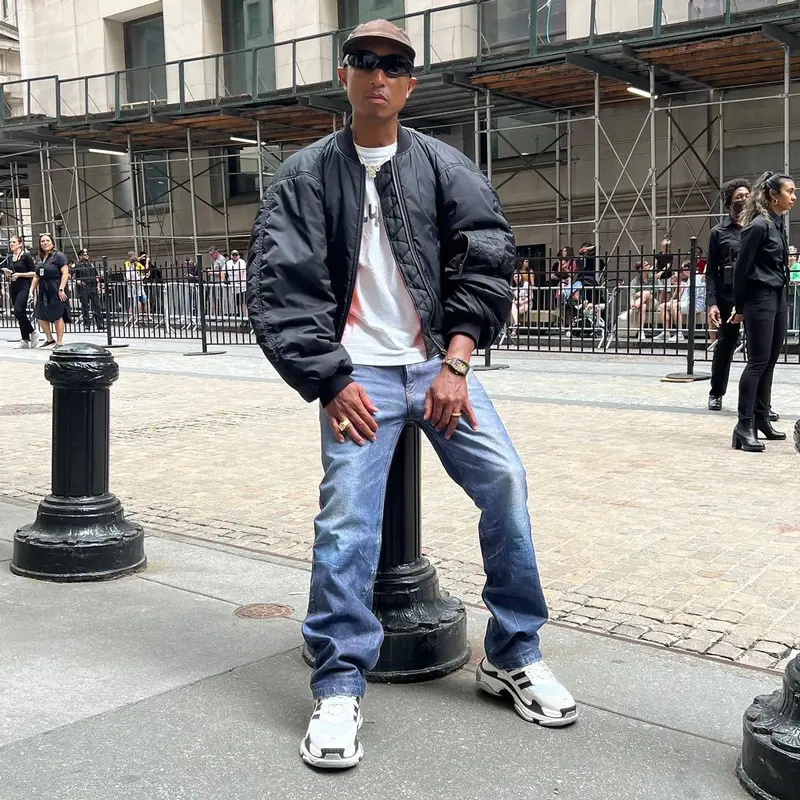 Pharrell Williams outfit in Adidas and Balenciaga, 2022