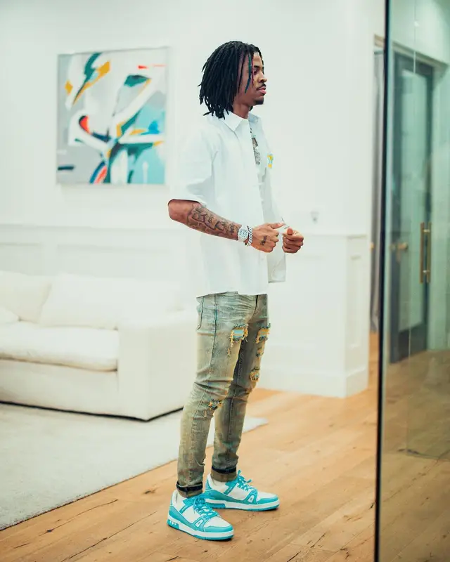 Ja Morant outfit in Louis Vuitton and Serenede, 2022