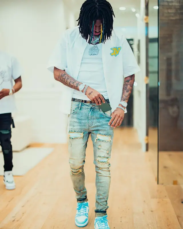 Ja Morant outfit in Louis Vuitton and Serenede, 2022