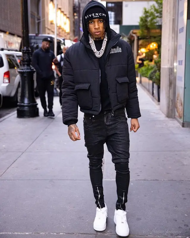 NLE Choppa outfit in Rhude, Purple Brand, and Givenchy, 2022