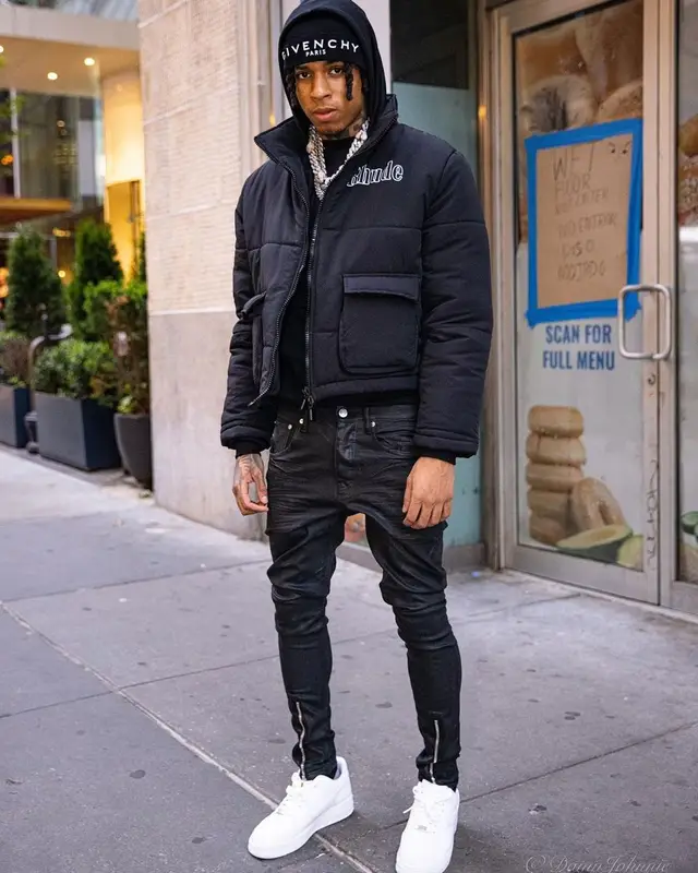 NLE Choppa outfit in Rhude, Purple Brand, and Givenchy, 2022