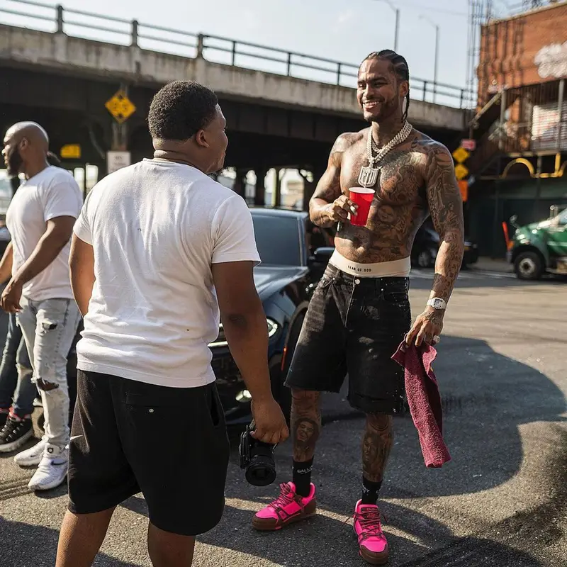 Dave East outfit in Amiri, Fear of God, and Gallery Dept., 2022