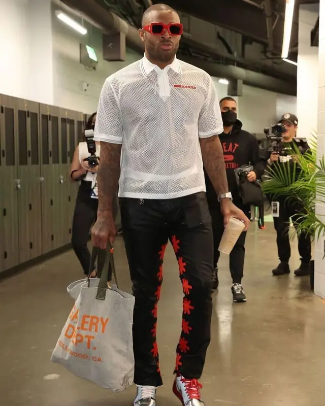 PJ Tucker outfit in Prada, Gallery Dept., and Louis Vuitton, 2022