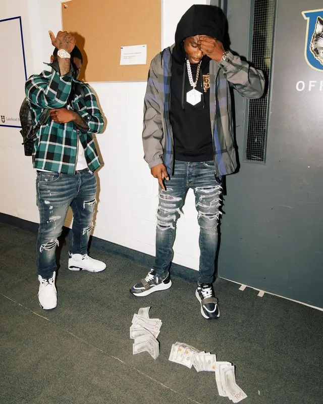 Polo G outfit in Burberry and Amiri, 2022