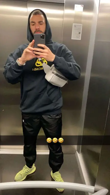 Karim Benzema outfit in Balenciaga, Marcelo Burlon County of Milan, and Louis Vuitton, 2022