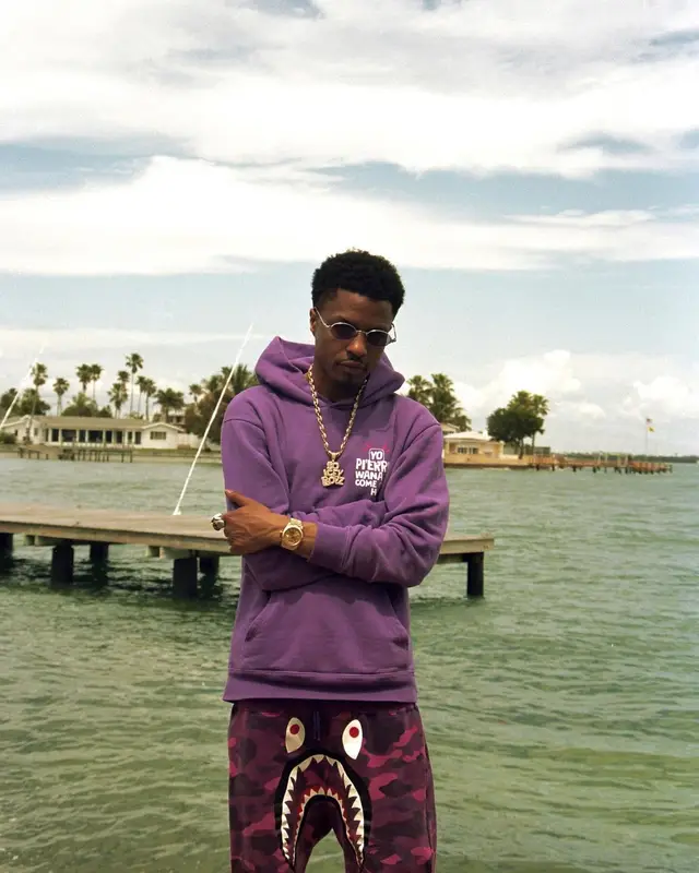 Pierre Bourne outfit in Bape, Jordan, and Champion, 2022