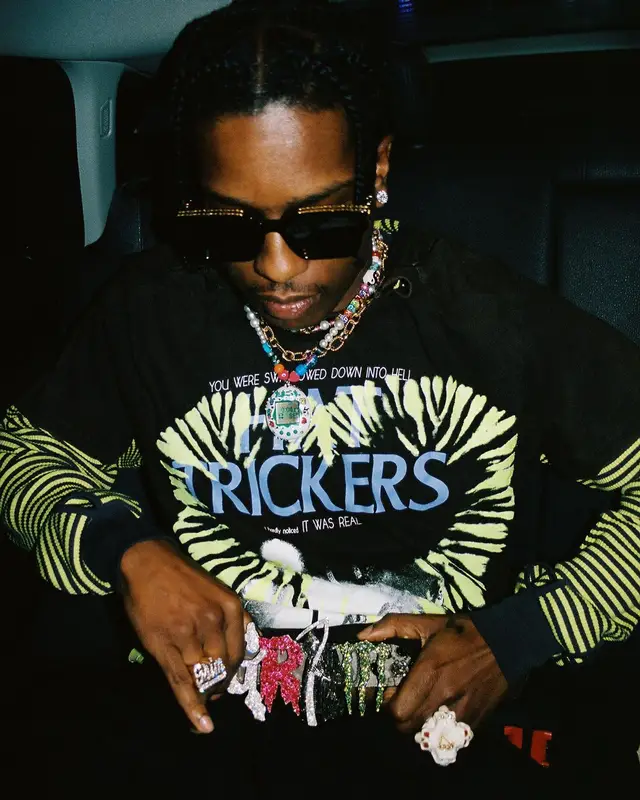 ASAP Rocky outfit in 99%IS, Louis Vuitton, and MoniGotchi, 2022