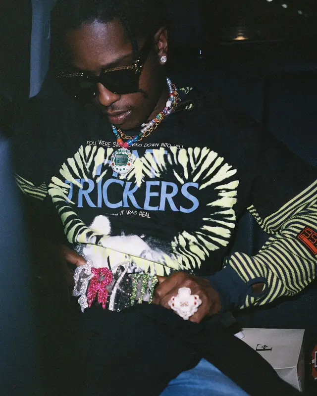 ASAP Rocky outfit in 99%IS, Louis Vuitton, and MoniGotchi, 2022