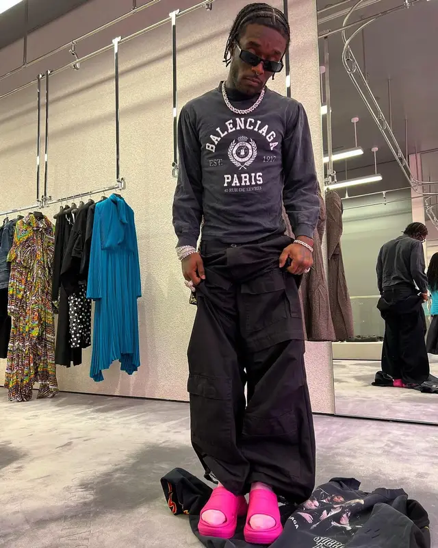 Lil Uzi Vert outfit in Balenciaga and Crocs, 2022