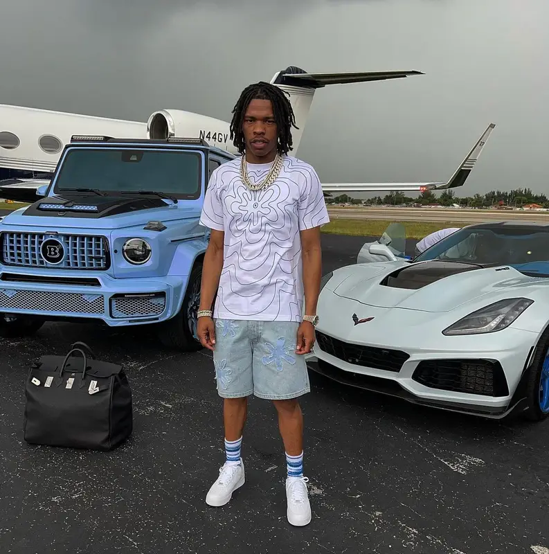 Lil Baby outfit in Marni, Nike, and Hermes, 2022