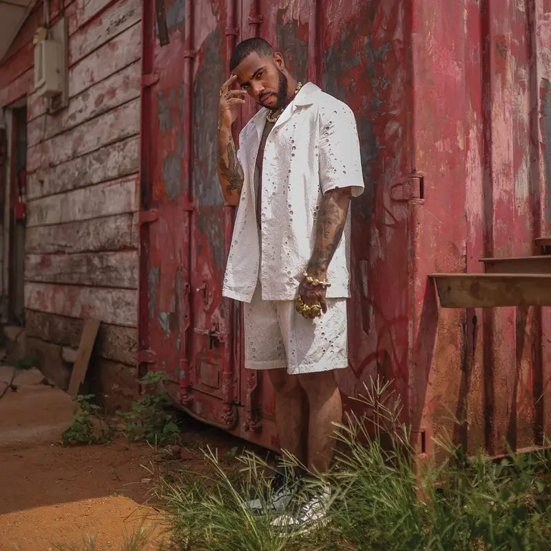 Vic Mensa outfit in Daily Paper and Amiri, 2022