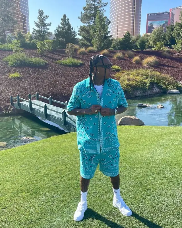 Tyga outfit in Alanui and Nike, 2022