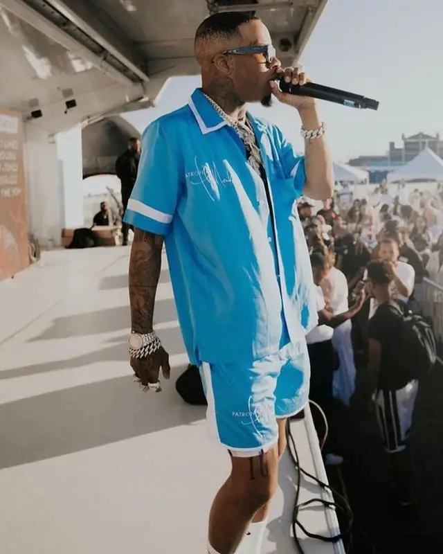 Tory Lanez outfit in Blue Sky Inn, 2022