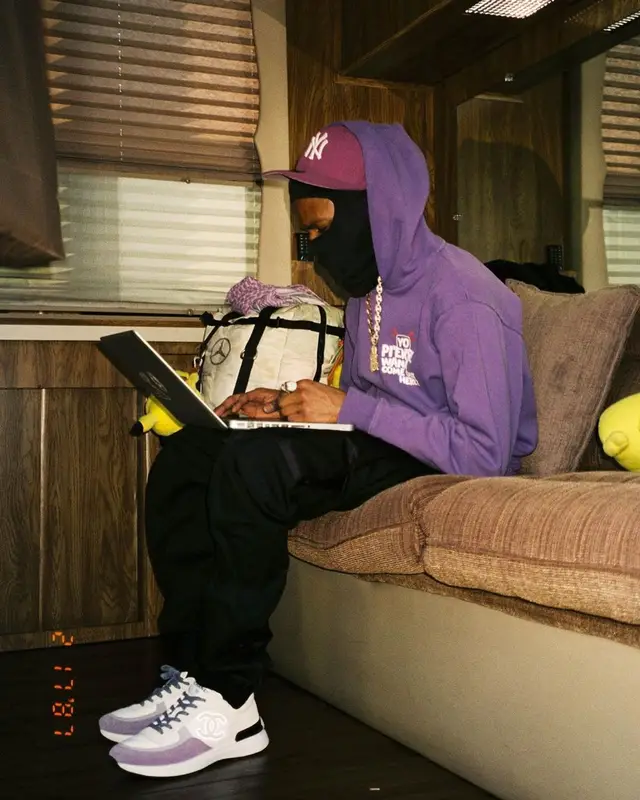 Pierre Bourne outfit in Chanel, Heron Preston, and Mercedes Benz, 2022