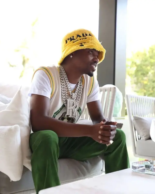 Roddy Ricch outfit in Palm Angels, Lanvin, and Prada, 2022