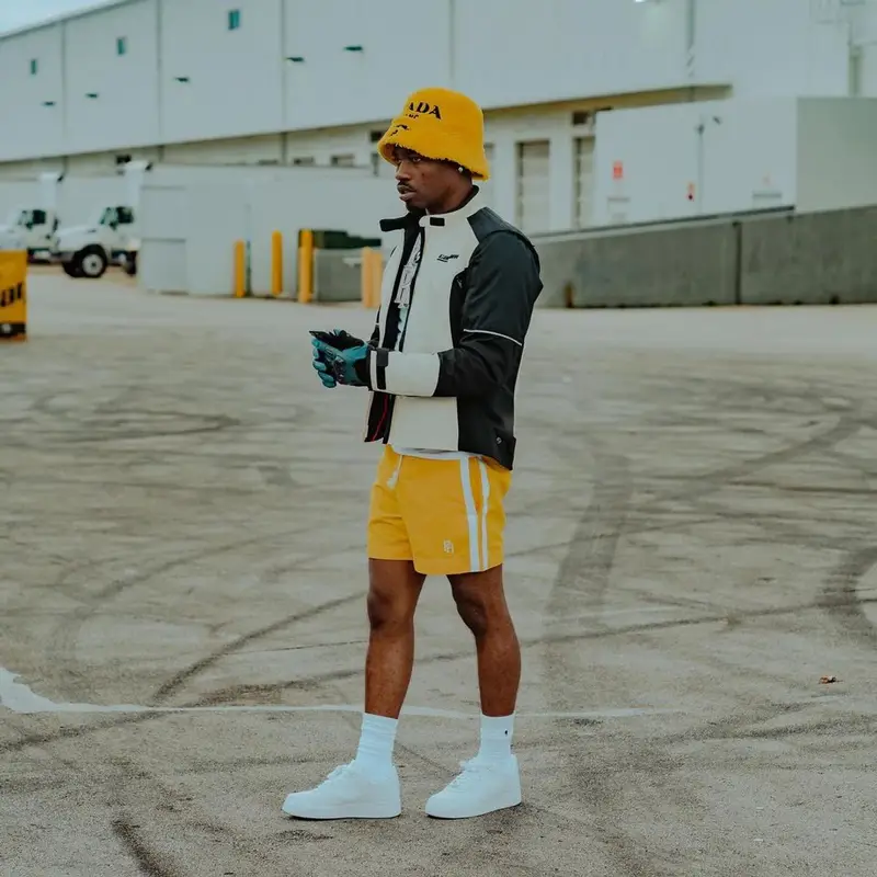 Roddy Ricch outfit in Can-Am, Polo Ralph Lauren, and Prada, 2022