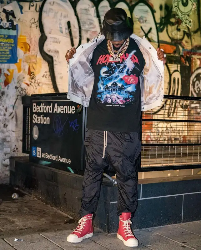 Fabolous outfit in Hoes Mad LA, Rick Owens, and Loewe, 2022