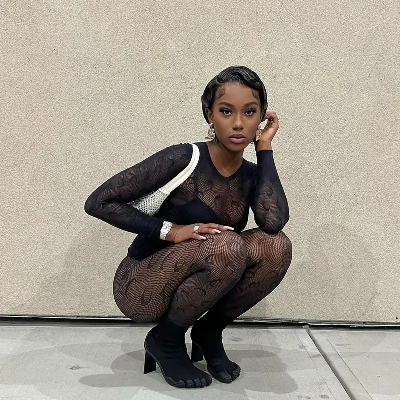 Flo Milli outfit in Marine Serre, Prada, and Dolce & Gabbana, 2022