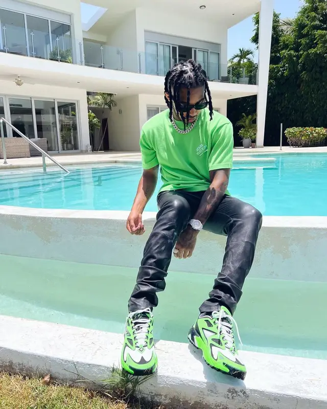 DDG outfit in Louis Vuitton, Amiri, and Palm Angels, 2022
