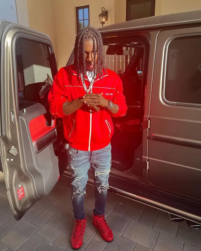 Polo G outfit in Celine, Amiri, and Jordan, 2022