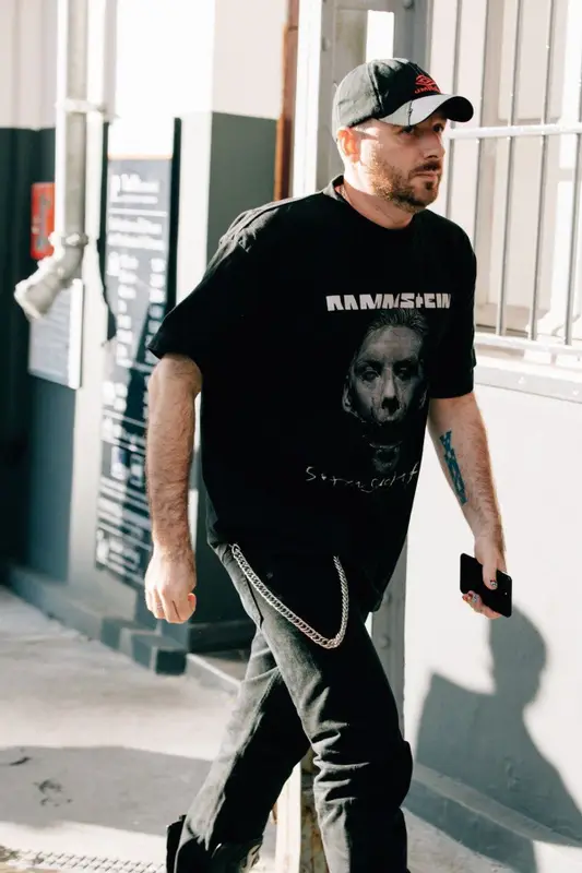 Demna Gvasalia outfit in Balenciaga, Vetements, and Umbro, 2018