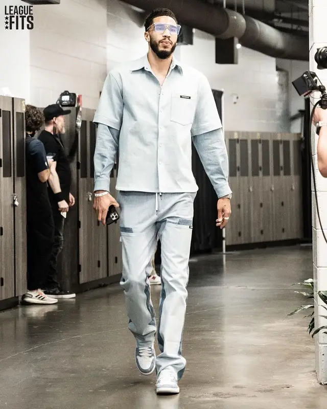 Jayson Tatum outfit in Nahmias, Nike, and Louis Vuitton, 2022
