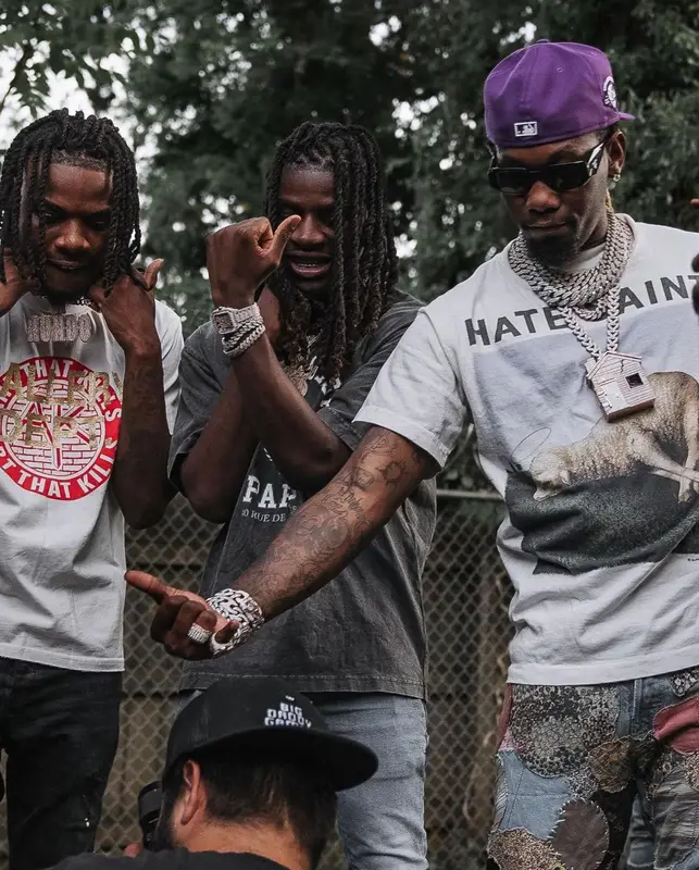 Offset outfit in Kapital, Prada, and New Era, 2022
