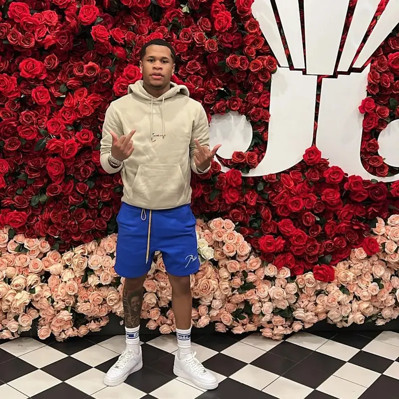 Devin Haney outfit in Saint Laurent, Rhude, and Nike, 2022