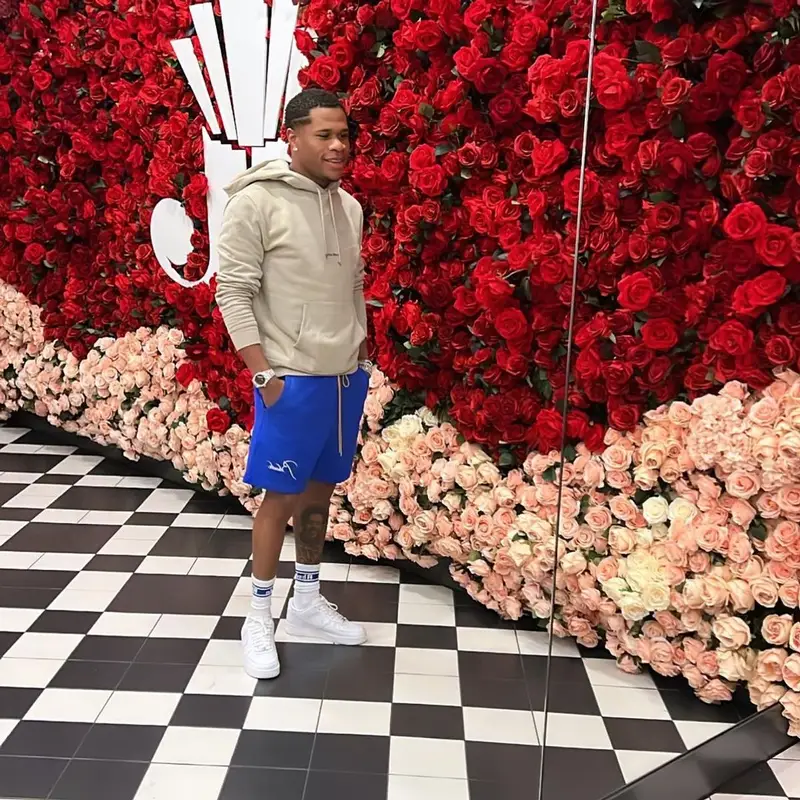 Devin Haney outfit in Saint Laurent, Rhude, and Nike, 2022