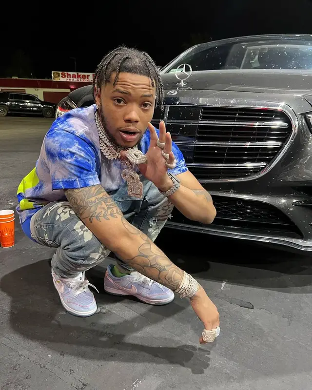 Lil Migo outfit in Gallery Dept., Amiri, and Louis Vuitton, 2022