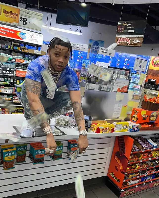 Lil Migo outfit in Gallery Dept., Amiri, and Louis Vuitton, 2022