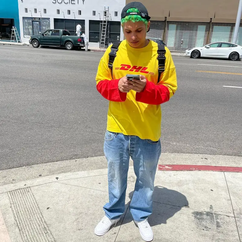 Gab3 outfit in Vetements, Alyx, and DHL, 2022