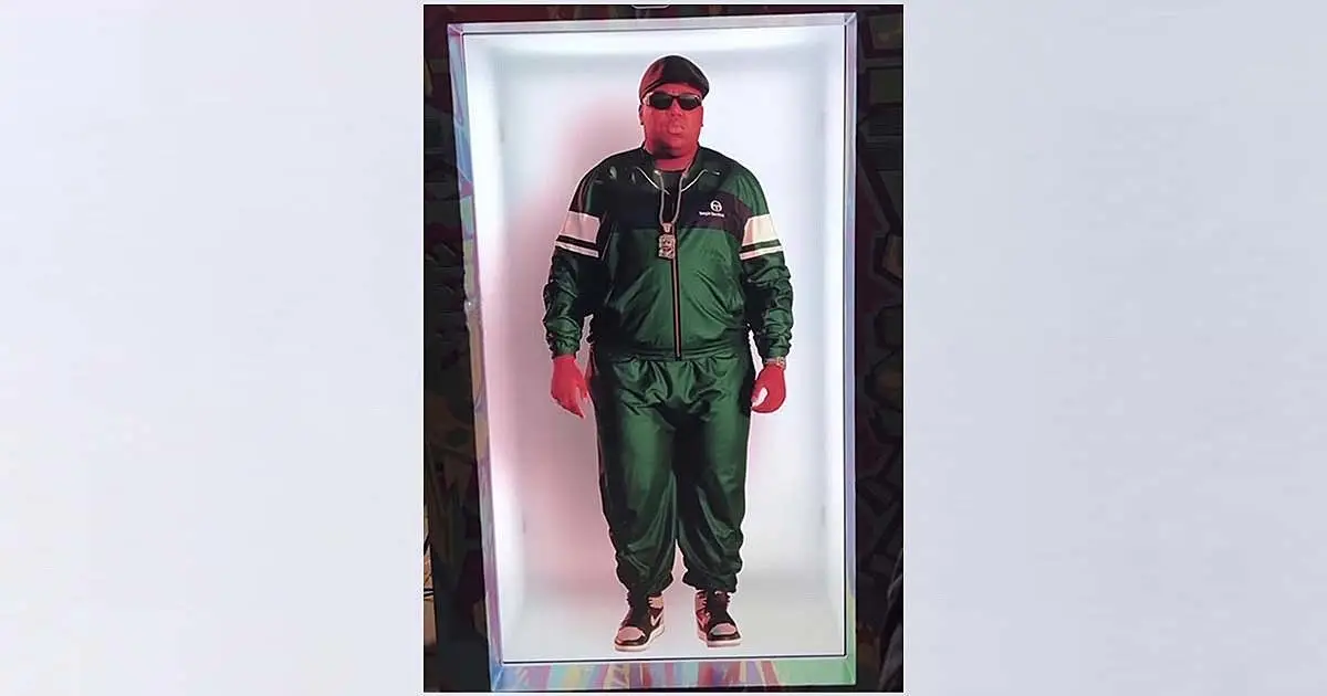 The Notorious B.I.G. outfit in Sergio Tacchini, Versace, and Kangol, 2022