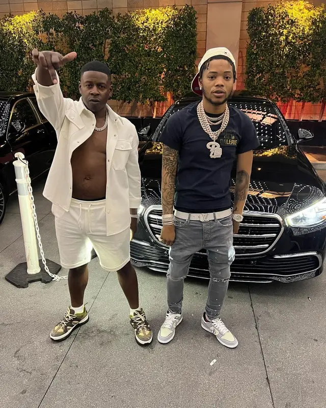 Lil Migo outfit in Gallery Dept., Louis Vuitton, and New Era, 2022