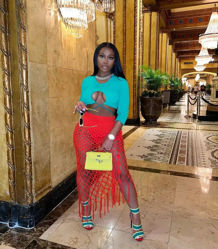 Jayda Wayda outfit in Hunza G, Balenciaga, and Dion Lee, 2022