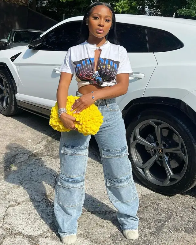 Jayda Wayda outfit in Pretty Little Thing, Bottega Veneta, and Marni, 2022