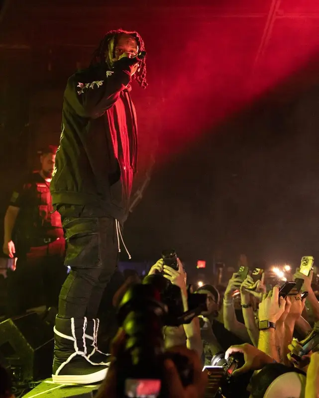 Trippie Redd outfit in Chrome Hearts, Rick Owens, and Drake Merch, 2022