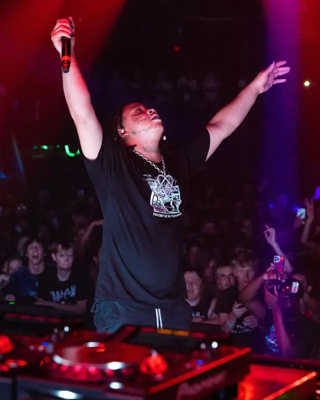 Trippie Redd outfit in Chrome Hearts, Rick Owens, and Drake Merch, 2022