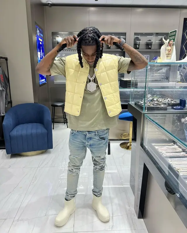 Polo G outfit in Bottega Veneta, Celine, and Amiri, 2022