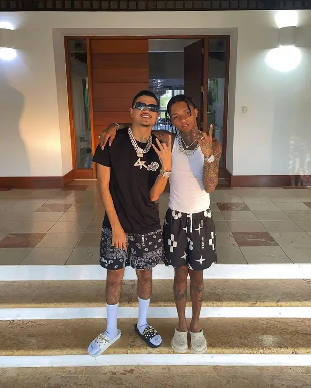 Swae Lee outfit in Calvin Klein, Purple Brand, and Gucci, 2022