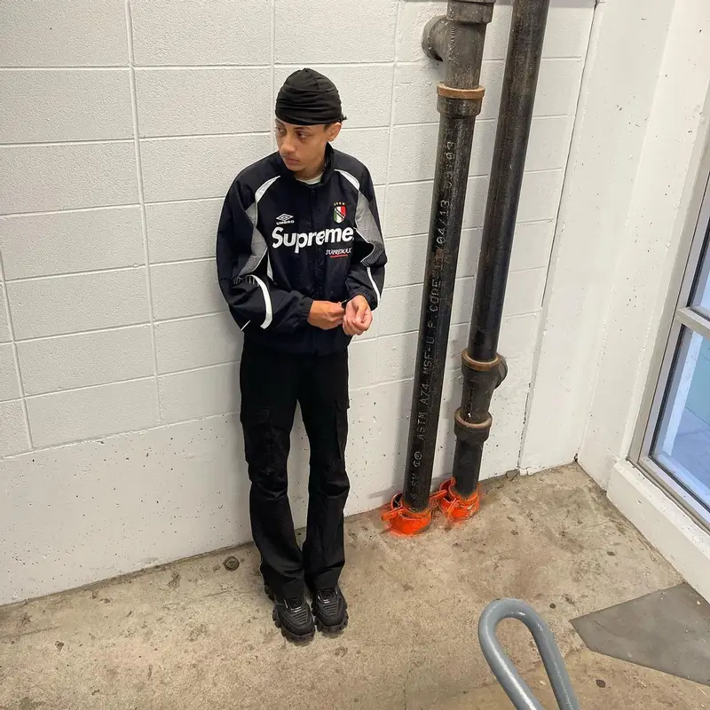 Slump6s outfit in Supreme, Prada, and Umbro, 2022