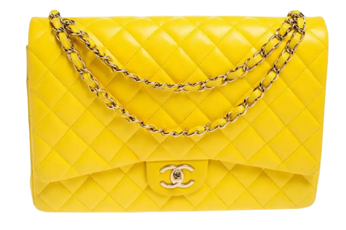 Chanel Yellow Lambskin Leather 2.55 Double Flap Bag
