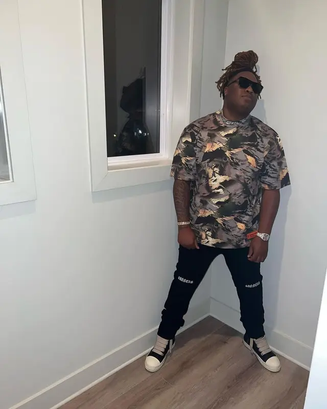Tay Keith outfit in Heron Preston, Rta, and Rick Owens, 2022